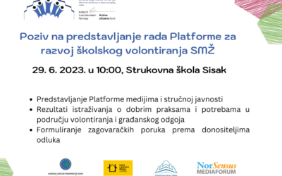 Poziv na predstavljanje rada Platforme za razvoj školskog volontiranja Sisačko-moslavačke županije