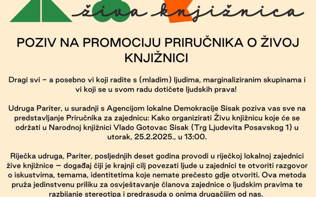 Poziv na promociju priručnika o živoj knjižnici i dvodnevna radionica