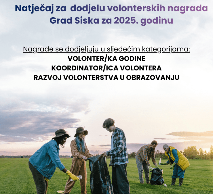 Otvoren natječaj za dodjelu volonterske nagrade Grada Siska za 2025. godinu